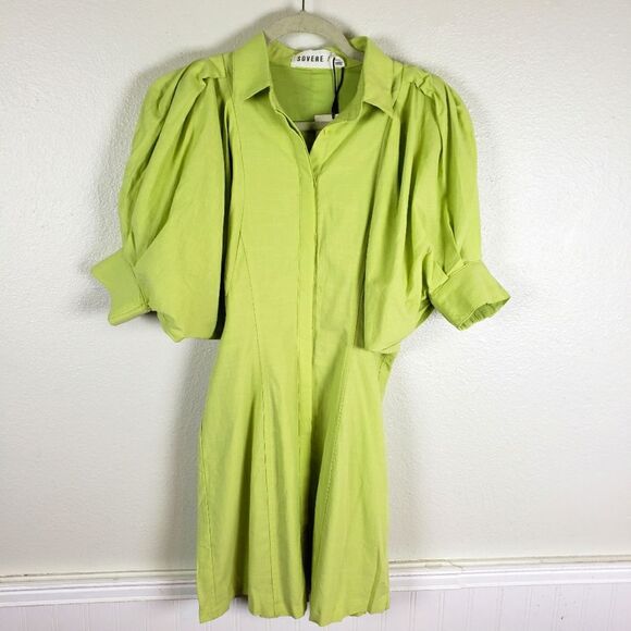 Women's Sovere NWT Lime Green Dolan Button Up Short Shirt Size Small